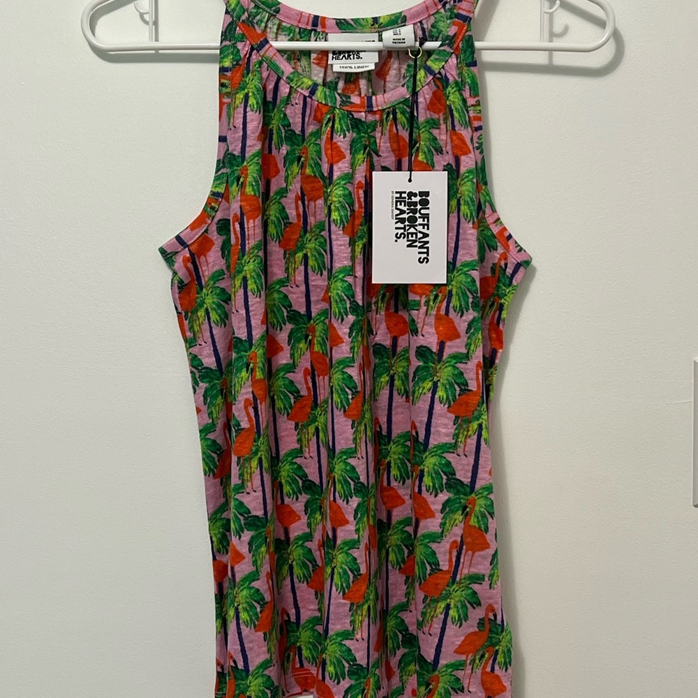100% Linen colorful flamingo tank top